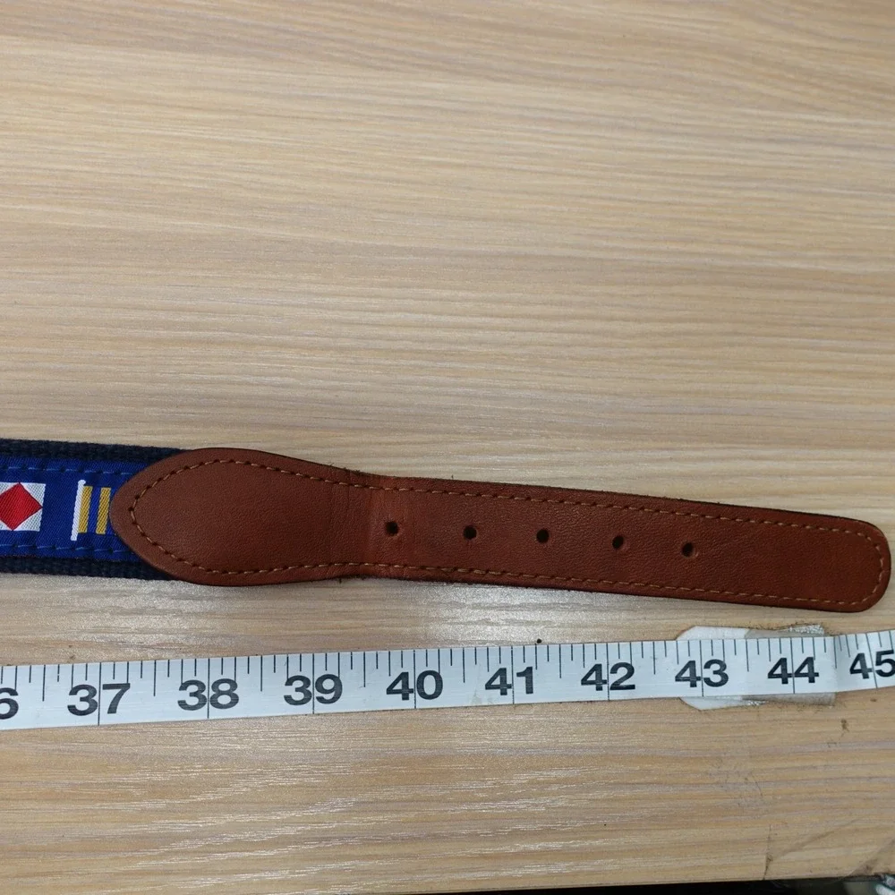 ZEP PRO Canvas Belt Mens 40 L Navy Nautical Flag Leather Solid‎ Brass Buckle USA
